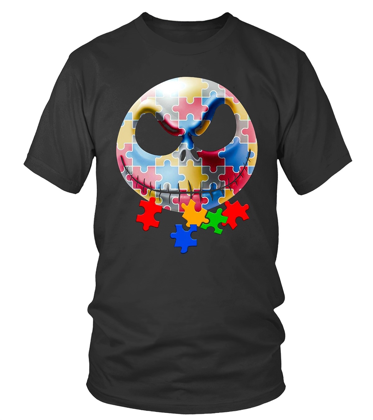 Creative Halloween T-Shirt with Puzzle Skull Design Meaningful Autism Awareness